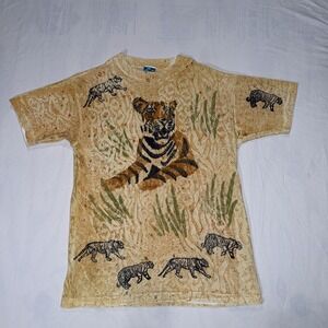 Vintage Deep Sea Tiger Themed Shirt Tiger Print Shirt 90s Tee Single Stitch L